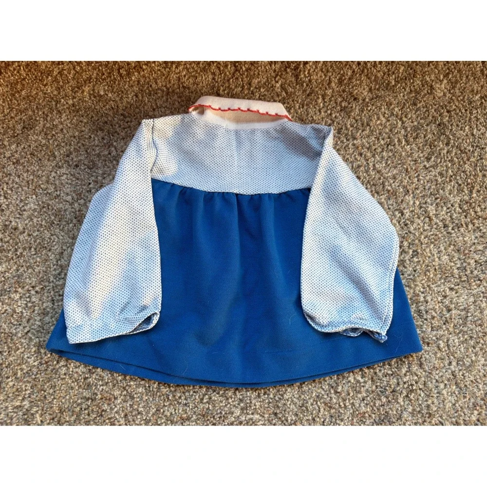 Vintage Health-tex Girls 3T Blue Polka Dot Scalloped Neck Embroidered Top USA